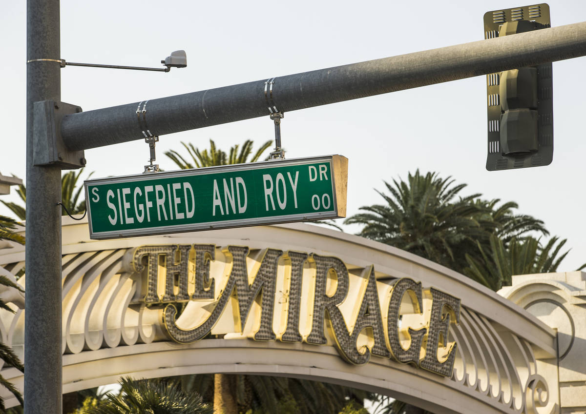 The Mirage porte cochere is renamed Siegfried & Roy Drive on Wednesday, August 26, 2020, in ...