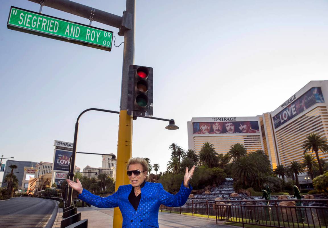 Siegfried Fischbacher is on hand along the Strip as the Mirage porte cochere is renamed Siegfri ...