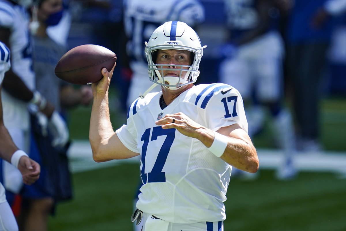 Indianapolis Colts quarterback Philip Rivers (17) throws during practice at the NFL team's foot ...