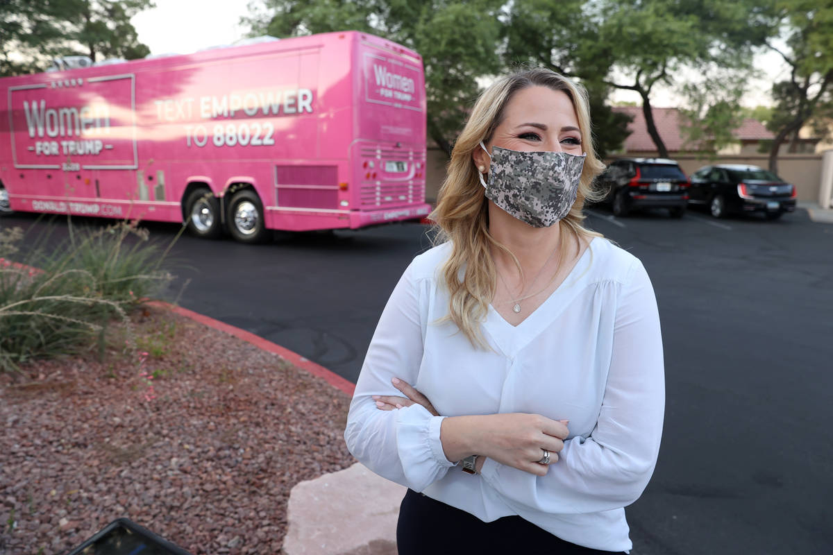 Erin Perrine, director of press communication for the Trump campaign, is interviewed before a R ...