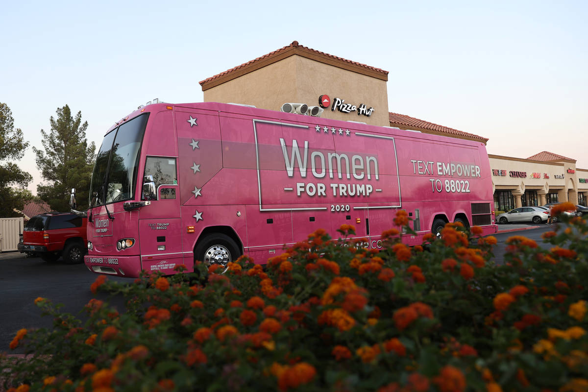 A Woman for Trump tour bus arrives to a Republican National Convention watch party at the Omele ...