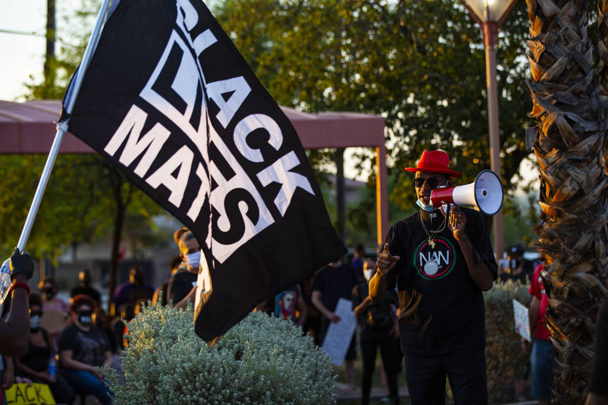Minister Vance “Stretch” Sanders speaks during a rally against police brutality by the Mart ...