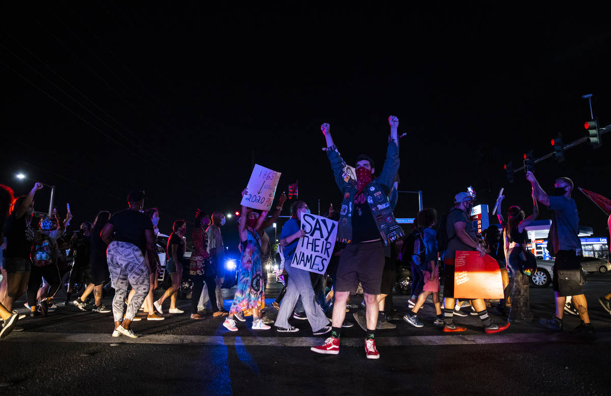 during a rally against police brutality by the Martin Luther King Jr. statue in North Las Vegas ...