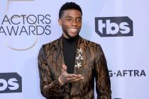 FILE - In this Jan. 27, 2019 file photo, Chadwick Boseman arrives at the 25th annual Screen Act ...