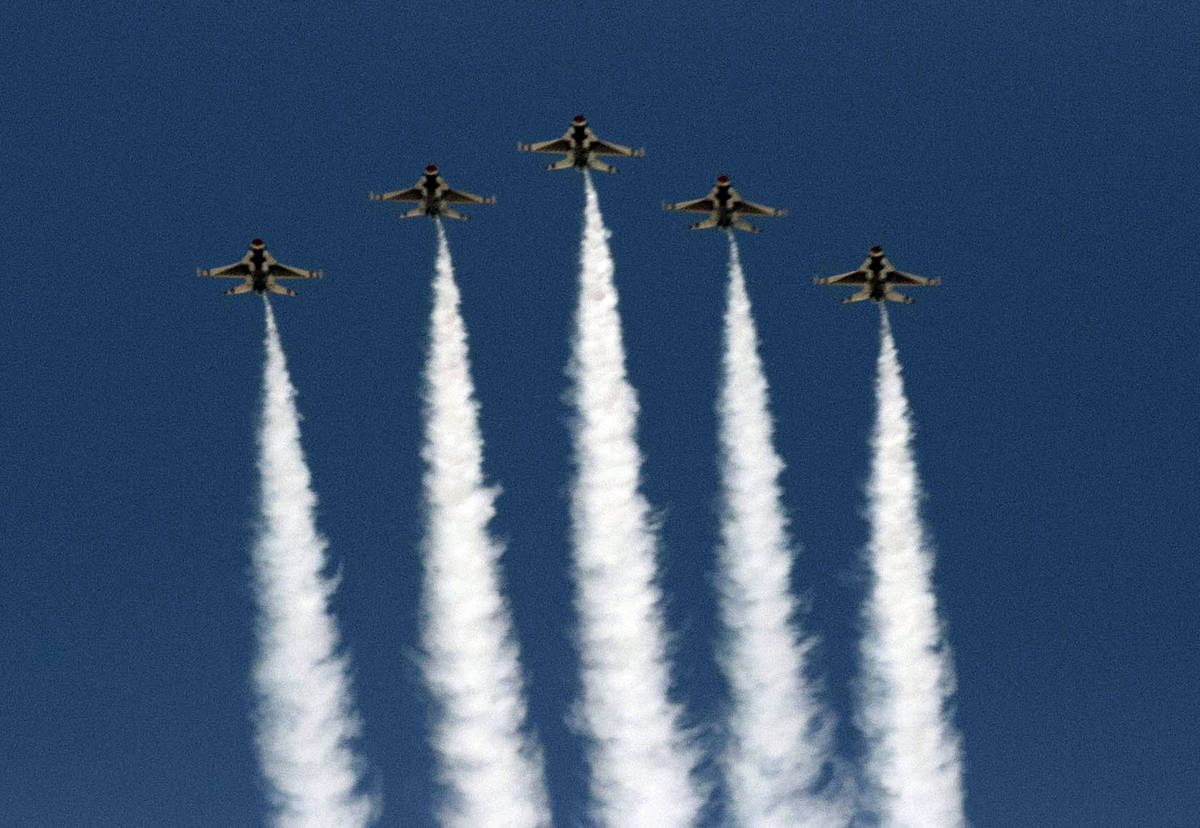 The U.S. Air Force Air Demonstration Squadron "Thunderbirds" do a flyover Red Rock Ca ...