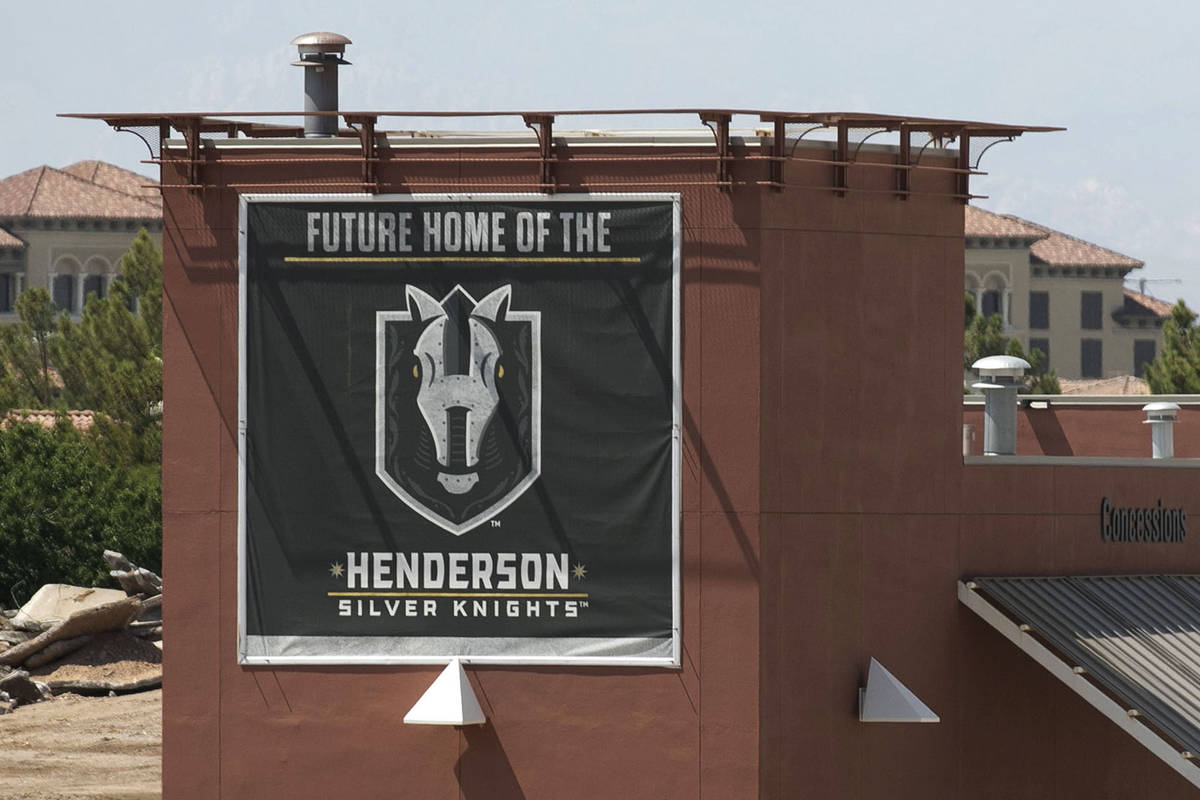 Home of the Henderson Silver Knights sign is posted as construction crews are demolishing the H ...
