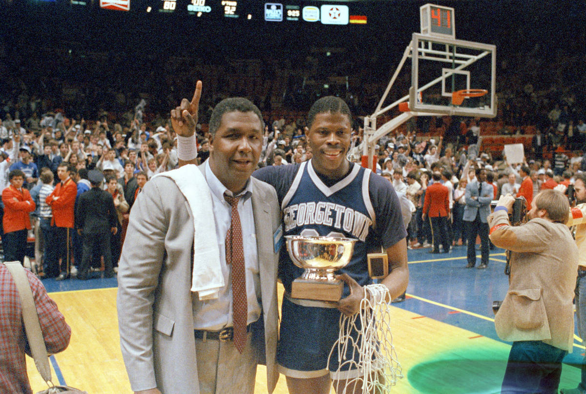 FILE - In this March 9, 1985, file photo, Georgetown NCAA college basketball head coach John Th ...