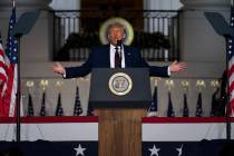 President Donald Trump speaks from the South Lawn of the White House on the fourth day of the R ...