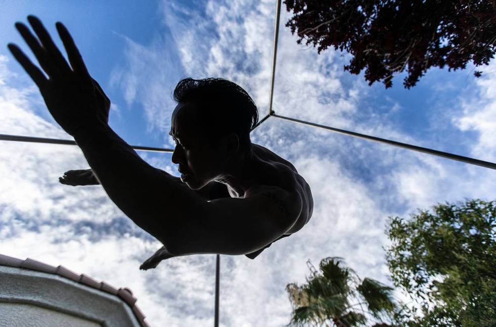 Tristan Jih, an aerialist with "The Beatles Love" show before the shutdown, practiced on aerial ...