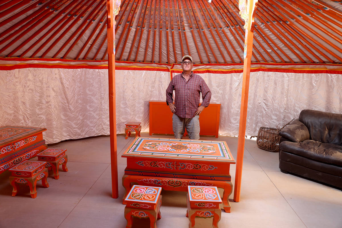 Guy Seeklus, owner of Camel Safari in Bunkerville, inside one of his Mongolian Gers. (K.M. Cann ...