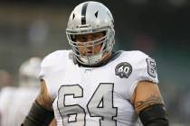 Oakland Raiders offensive guard Richie Incognito (64) warms up before an NFL football game agai ...