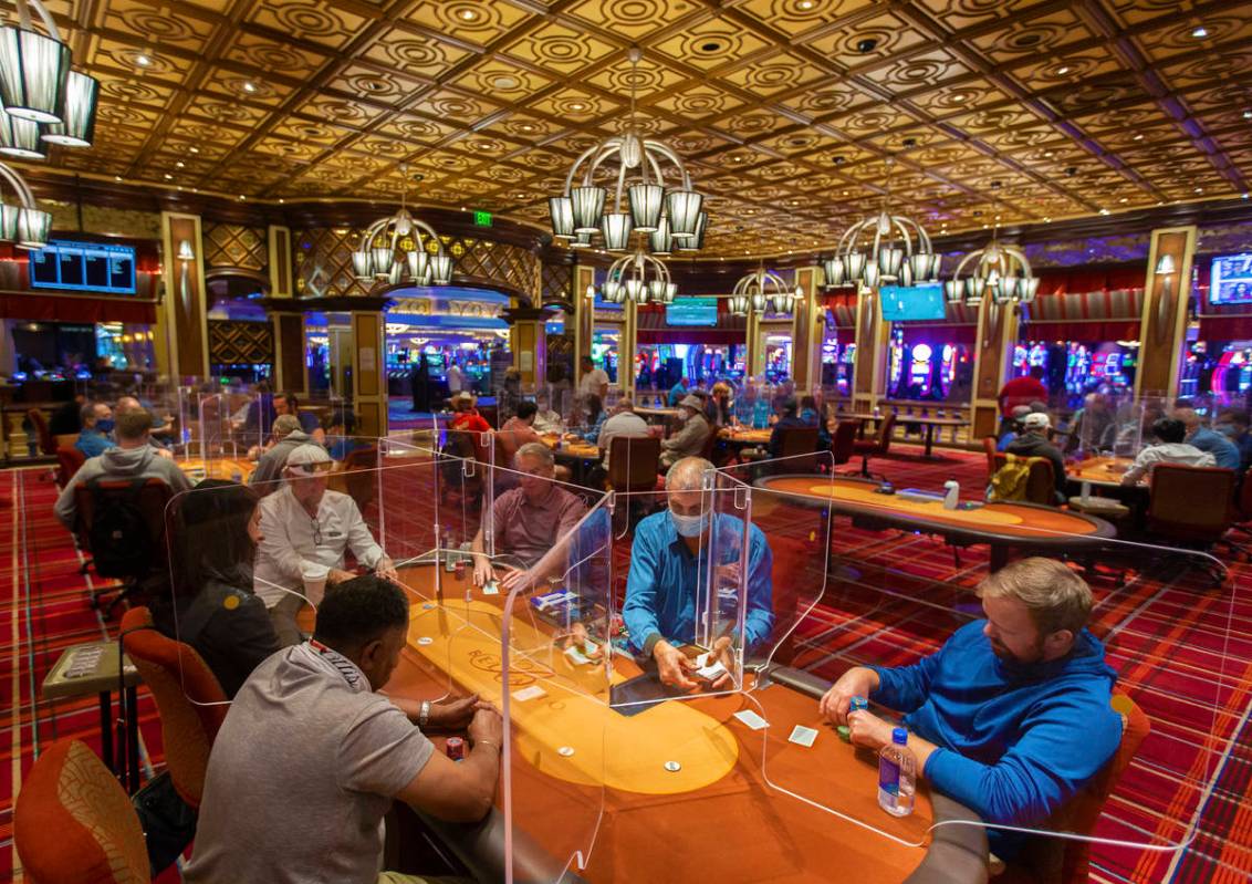The Bellagio poker room in Las Vegas is packed after being outfitted with shielding and upgrade ...