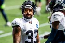 Seattle Seahawks safety Jamal Adams looks up at the empty stadium as the team holds a mock NFL ...