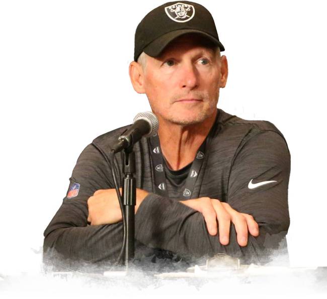 Oakland Raiders general manager Mike Mayock fields questions from the media at a press conferen ...