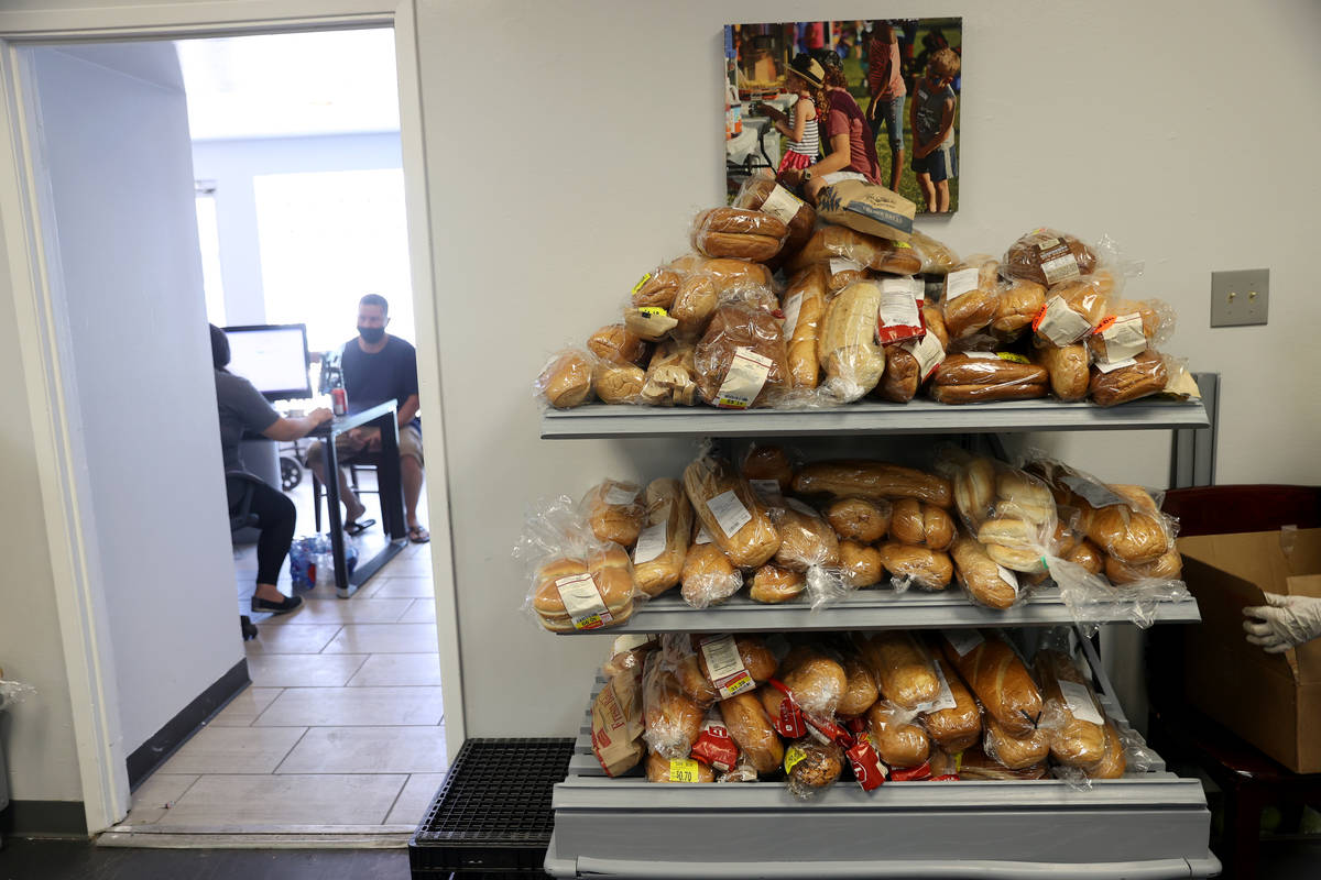 Bread available for people at the City Impact Center food pantry in Las Vegas, Thursday, Aug. 2 ...