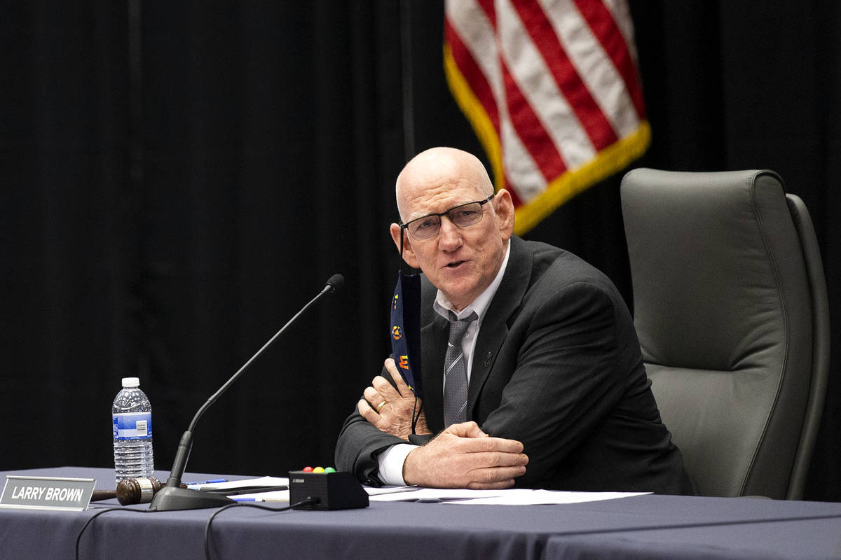 Clark County Commissioner Larry Brown speaks during a Las Vegas Convention and Visitors Authori ...