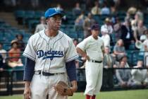Chadwick Boseman portrays Jackie Robinson in "42." (Warner Bros. Pictures)