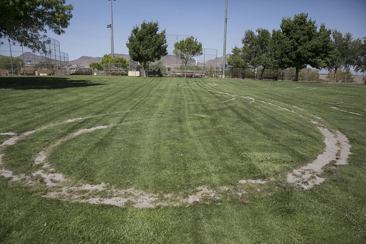 Henderson police asking for help in the Mission Hills Park field vandalism, photographed on Wed ...