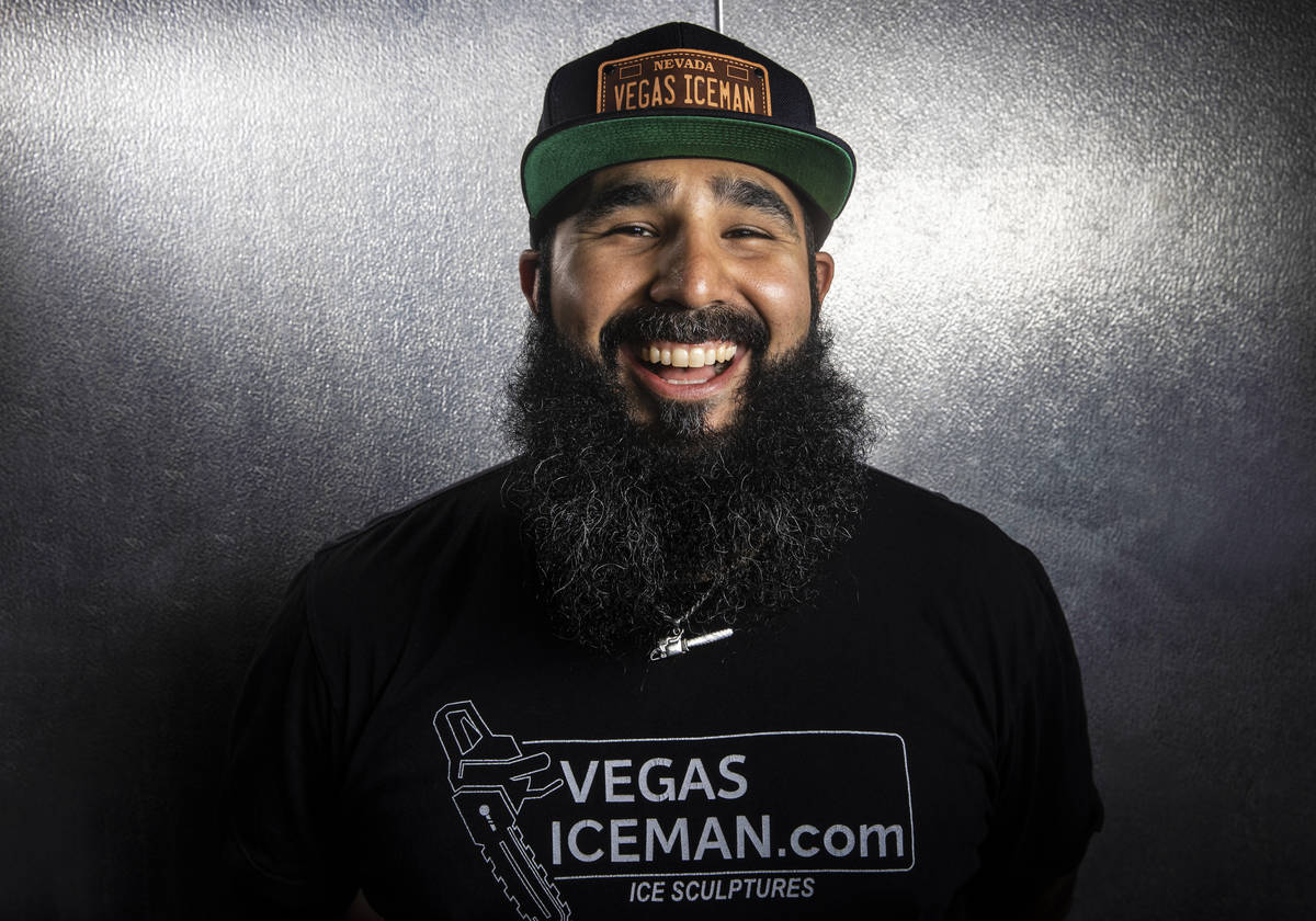 Marco Villarreal, known as "Vegas Ice Man," at his work space in Las Vegas on Tuesday ...