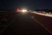 Debris on U.S. 95 north of Beatty, Nevada, after two semi tractor-trailers collided about 3:30 ...