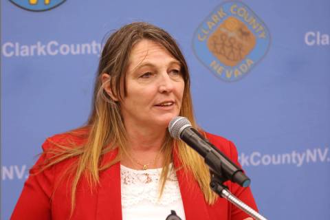 In this July 21, 2020, file photo, Clark County Commission Chairwoman Marilyn Kirkpatrick speak ...