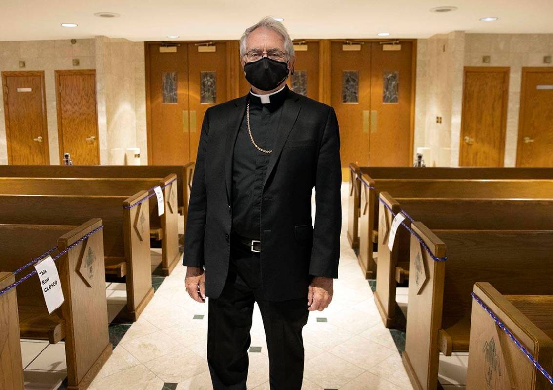 Bishop George Leo Thomas of the Diocese of Las Vegas poses for a photo at Guardian Angel Cathed ...