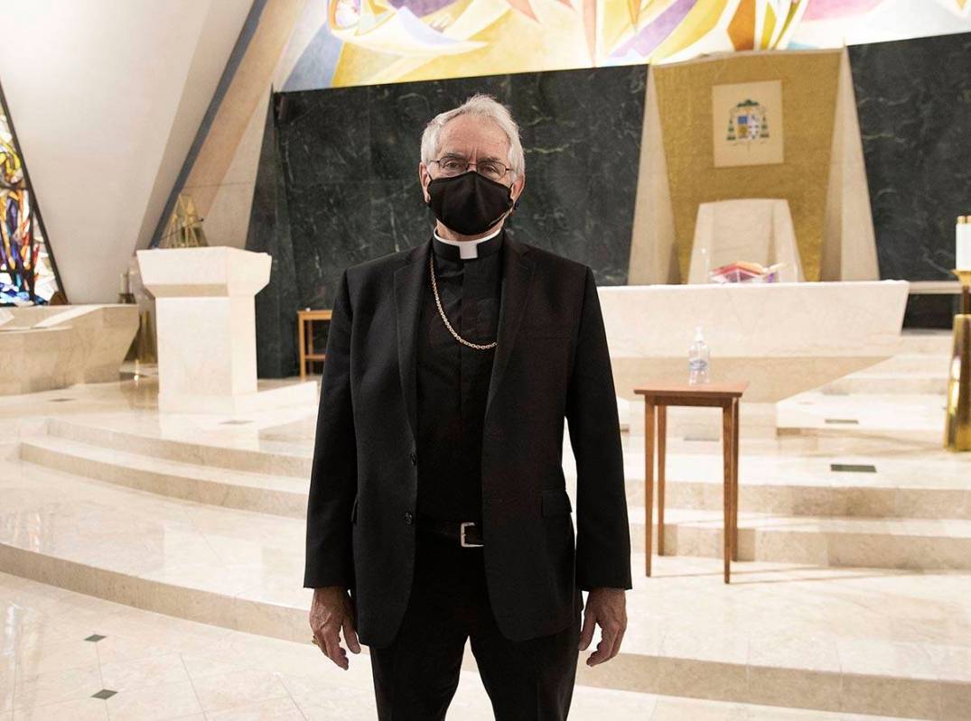 Bishop George Leo Thomas of the Diocese of Las Vegas poses for a photo at Guardian Angel Cathed ...