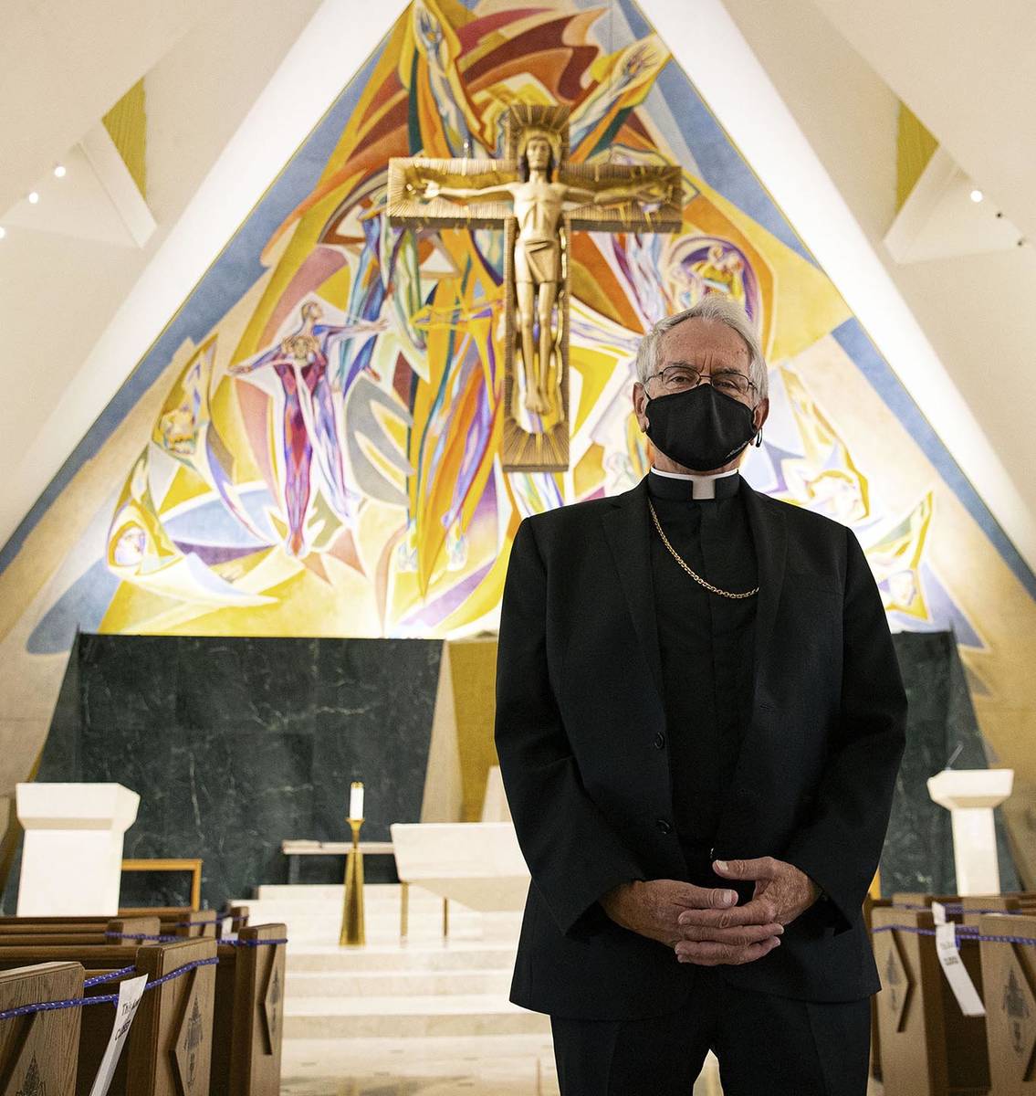 Bishop George Leo Thomas of the Diocese of Las Vegas poses for a photo at Guardian Angel Cathed ...