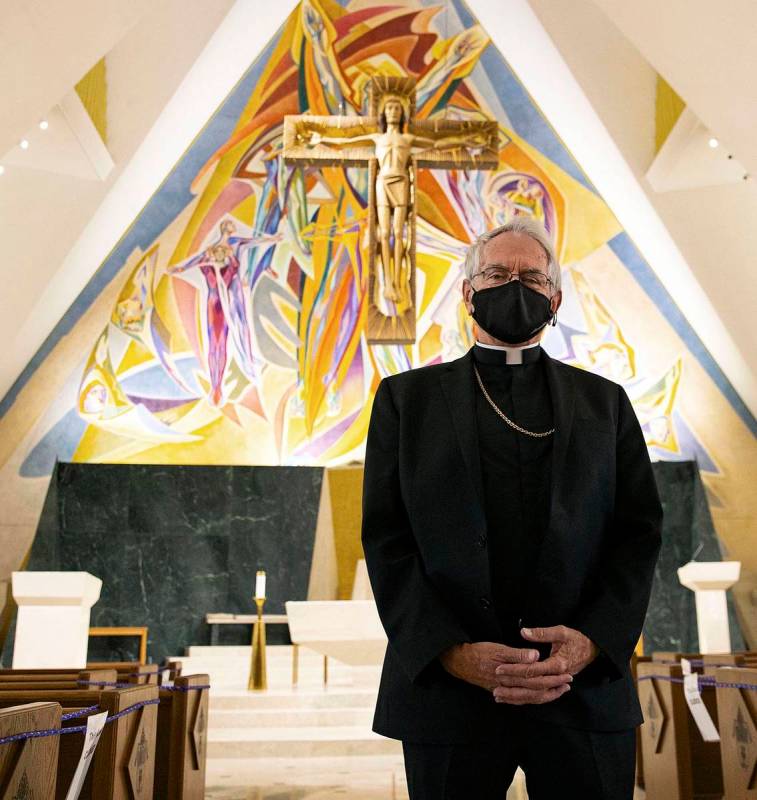 Bishop George Leo Thomas of the Diocese of Las Vegas poses for a photo at Guardian Angel Cathed ...