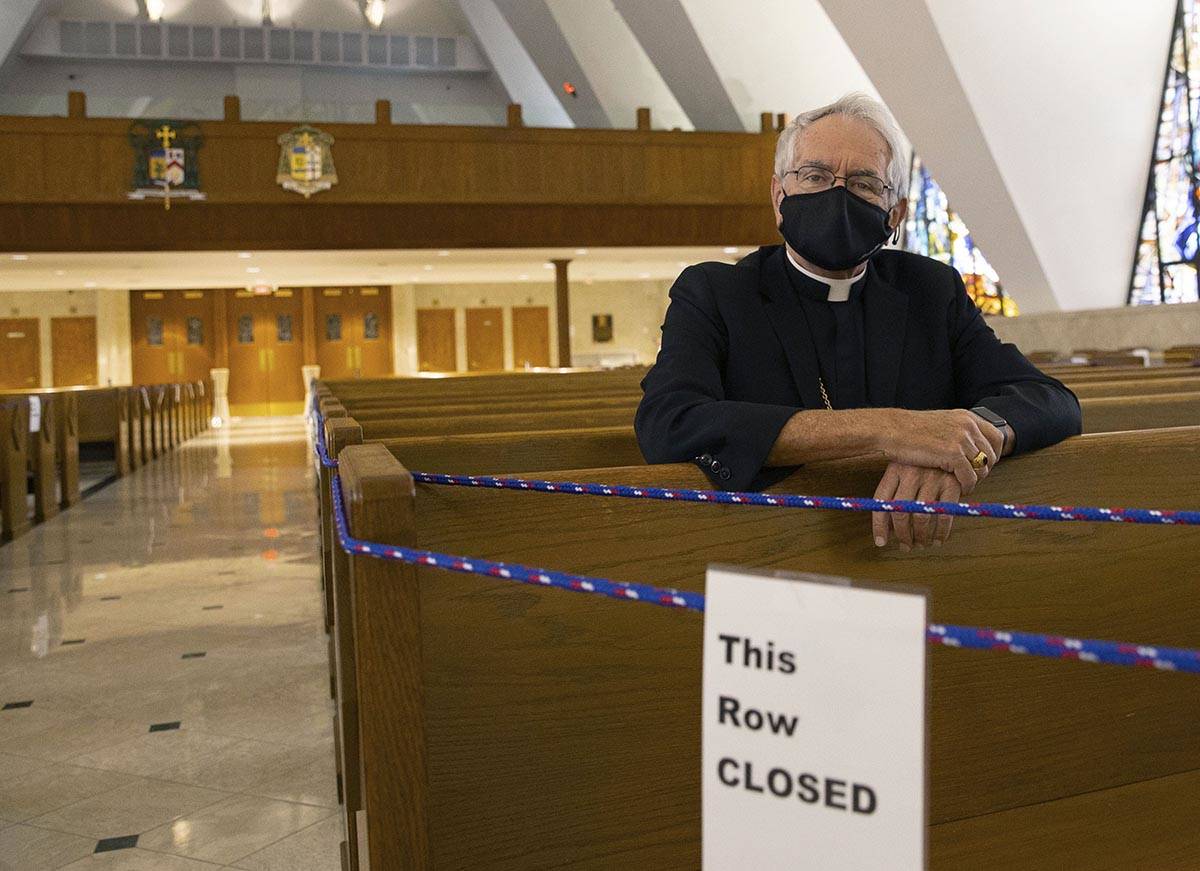 Bishop George Leo Thomas of the Diocese of Las Vegas poses for a photo at Guardian Angel Cathed ...