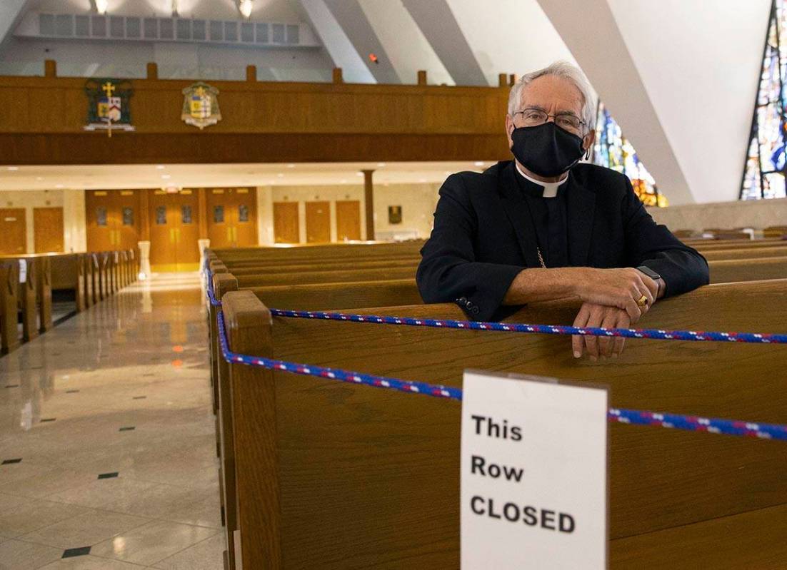 Bishop George Leo Thomas of the Diocese of Las Vegas poses for a photo at Guardian Angel Cathed ...