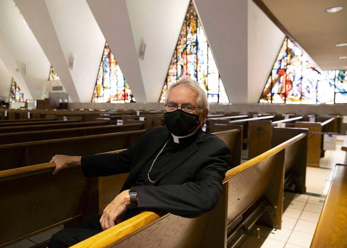 Bishop George Leo Thomas of the Diocese of Las Vegas poses for a photo at Guardian Angel Cathed ...