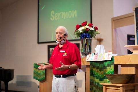 Pastor David Miller delivers a sermon to a small group of attendees and viewers around the coun ...