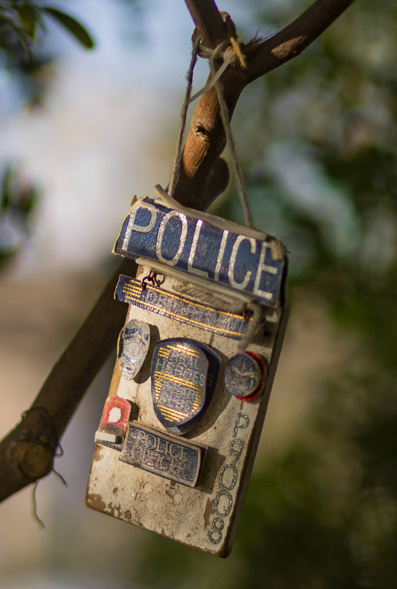 Relics seen adorning memorials for victims of Route 91, at the Las Vegas Healing Garden, in Las ...