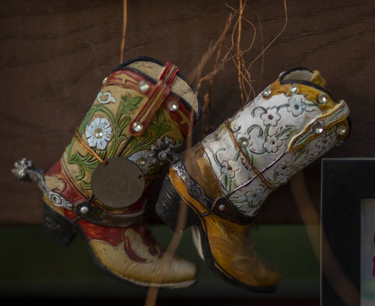Relics seen adorning memorials for victims of Route 91, at the Las Vegas Healing Garden, in Las ...