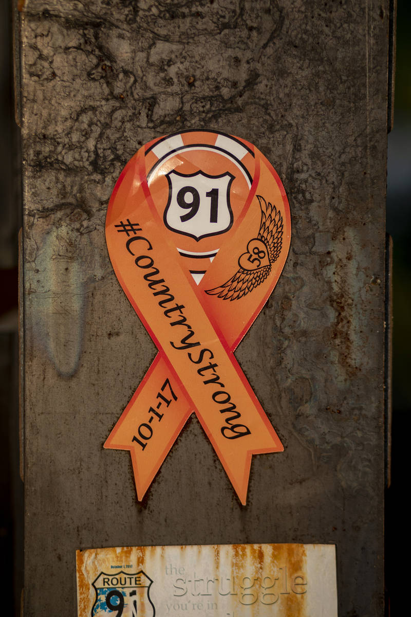 Relics seen adorning memorials for victims of Route 91, at the Las Vegas Healing Garden, in Las ...