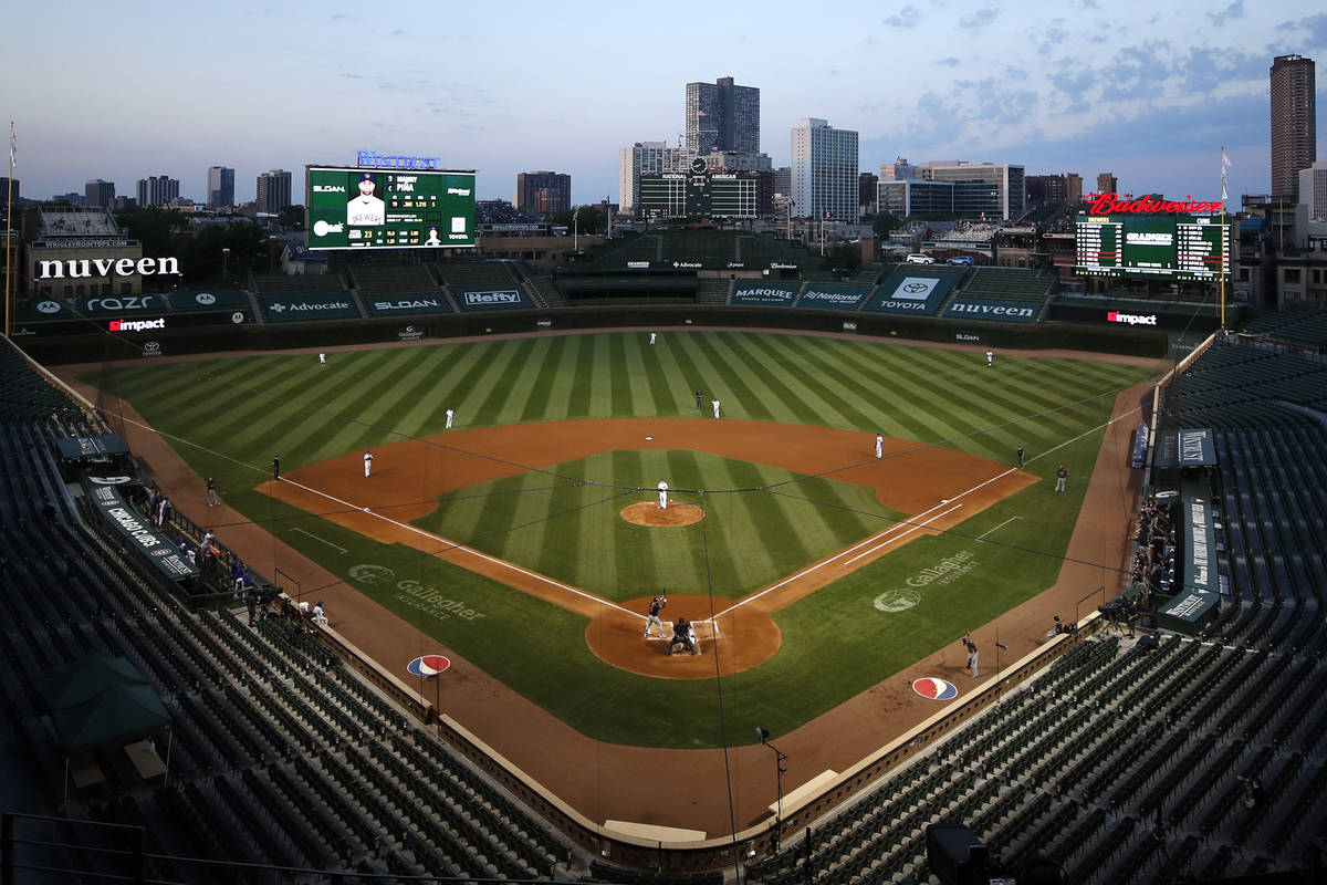 Wrigley field seen during a baseball game between the Milwaukee Brewers and the Chicago Cubs Fr ...