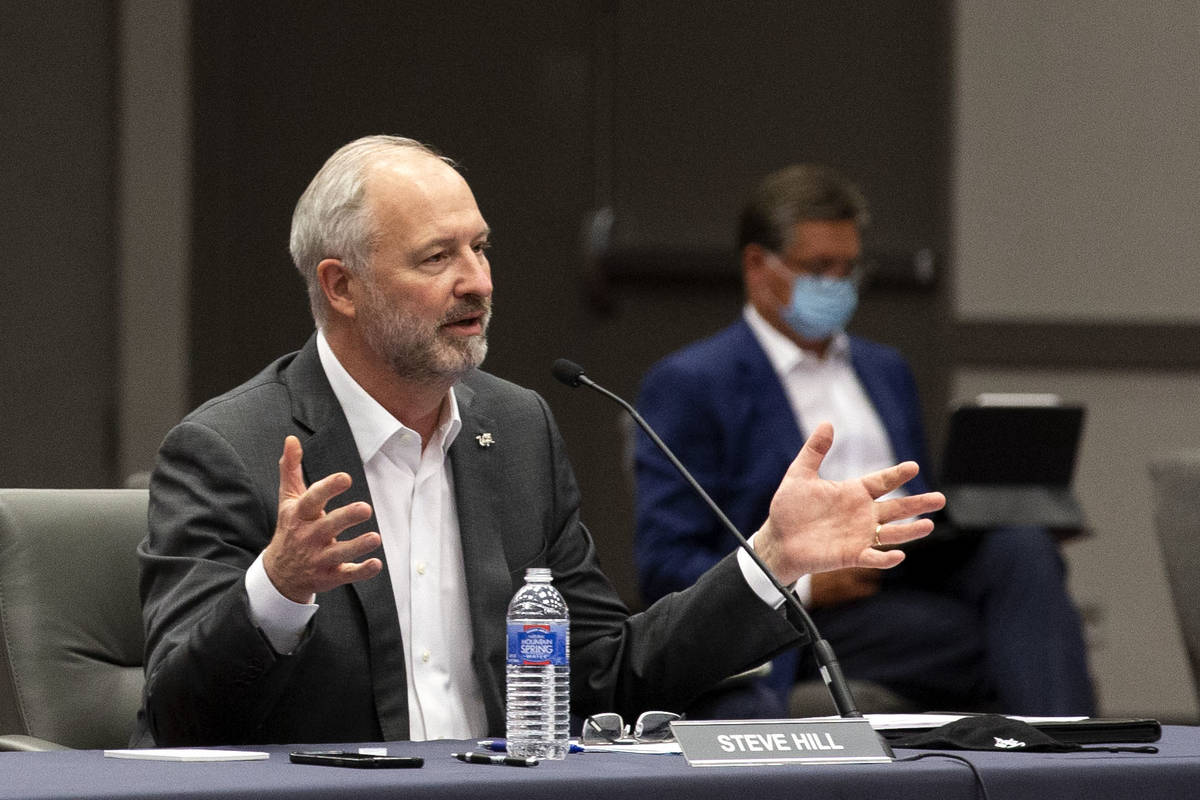 Steve Hill, CEO of the Las Vegas Convention and Visitors Authority, speaks during meeting on Tu ...