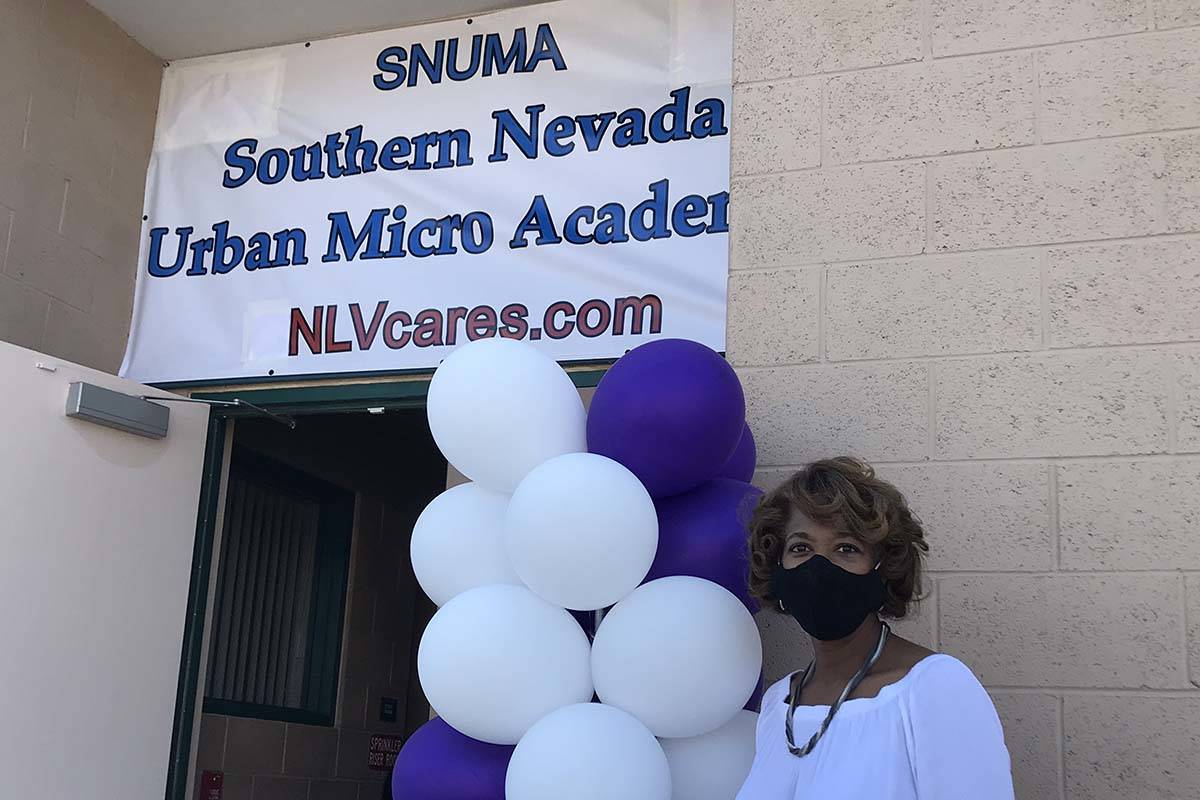 North Las Vegas Councilwoman Pamela Goynes-Brown poses next to the Southern Nevada Urban Micro ...