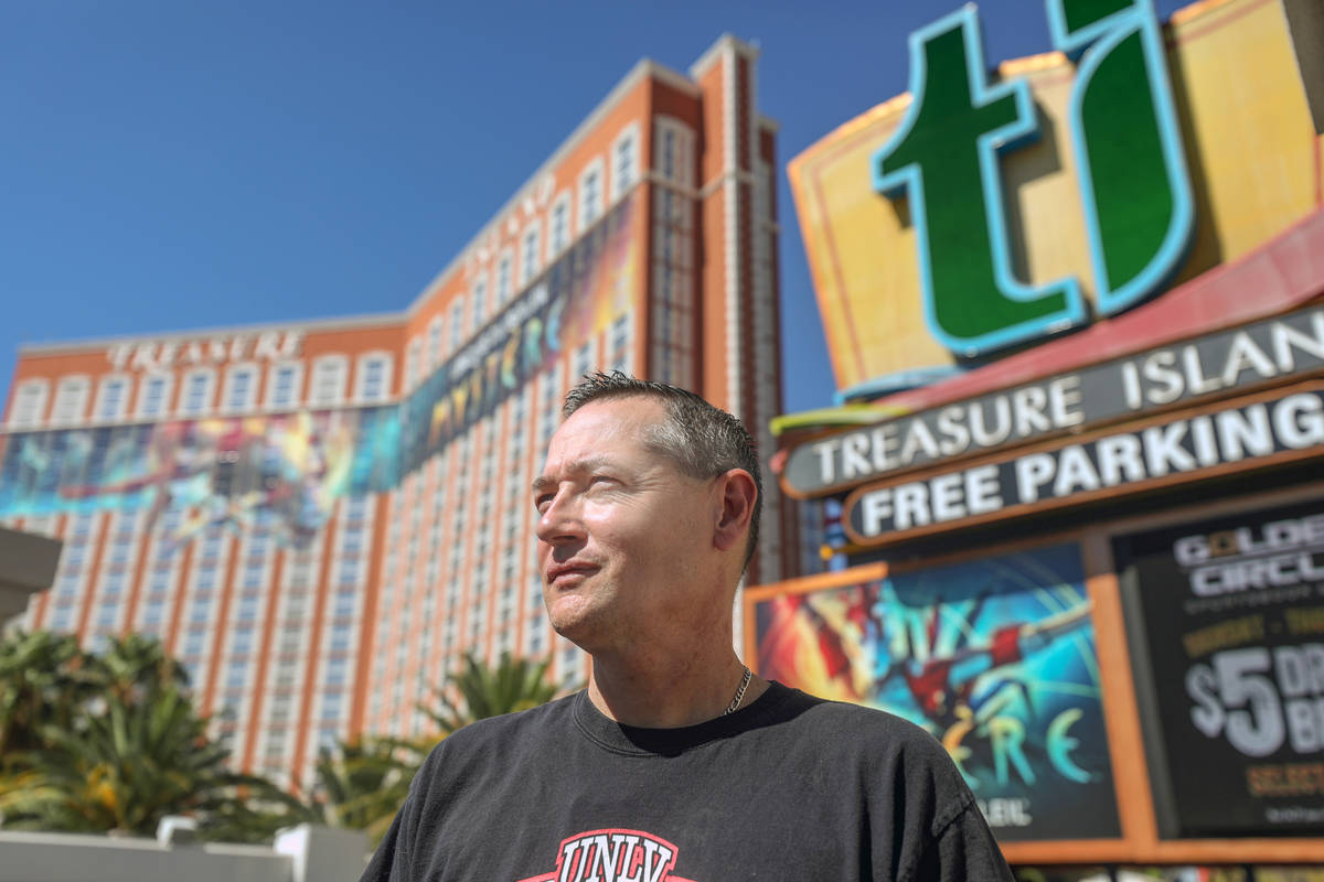 Todd Henderson is a Treasure Island employee on the Las Vegas Strip, Wednesday, Sept. 2, 2020. ...