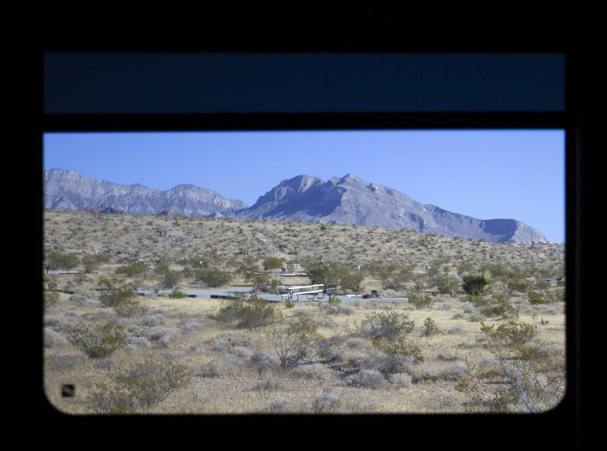 Red Rock Canyon Campground is seen from the window of Louis and Diane DeSantis' RV on Sunday, S ...