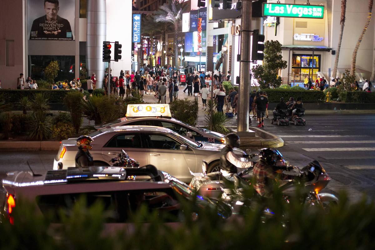 Both pedestrian and motorist traffic picked up on the Strip during Labor Day weekend on Saturda ...
