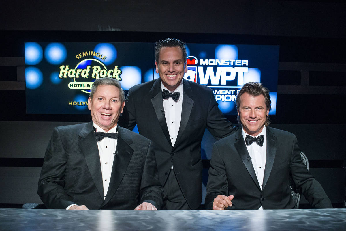 Mike Sexton, left, seen in an undated file photo, died Sunday at 72. Also pictured are WPT exec ...
