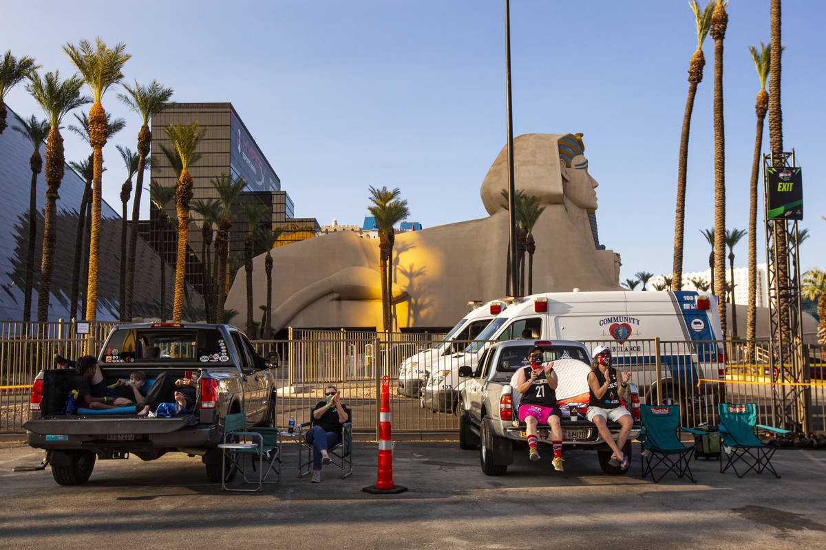 Las Vegas Aces fans watch the action during a drive-in showing of the Las Vegas Aces WNBA game ...