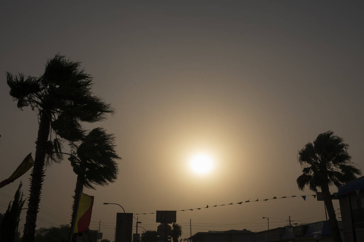 Wind and dust cover the Las Vegas valley, on Tuesday morning, Sept. 8, 2020. (Elizabeth Page Br ...