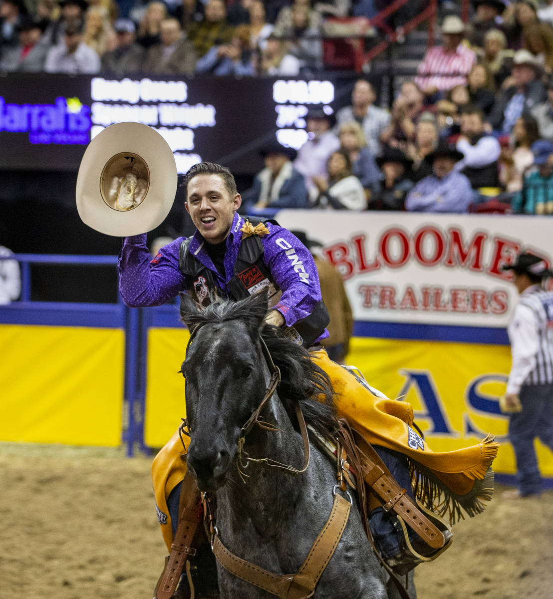 Brody Cress of Hillsdale, Wyo., wins the tenth go round of the Wrangler National Finals Rodeo a ...