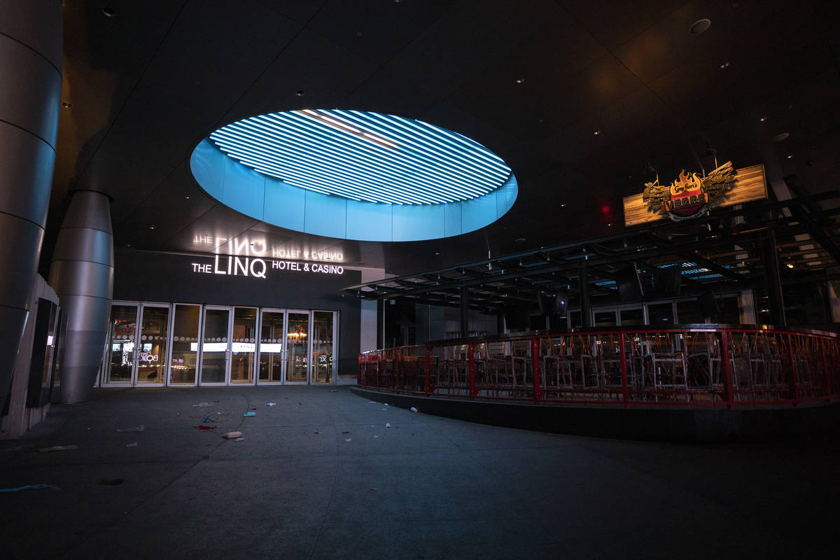 The Linq Hotel is closed amid coronavirus nonessential business closures on Wednesday, April 8, ...