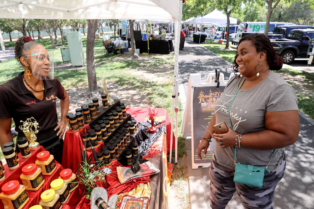 Wanda Good of Cleveland, right, shops with Kimberly Bey of Soul D'licious Seasonings at Las Veg ...