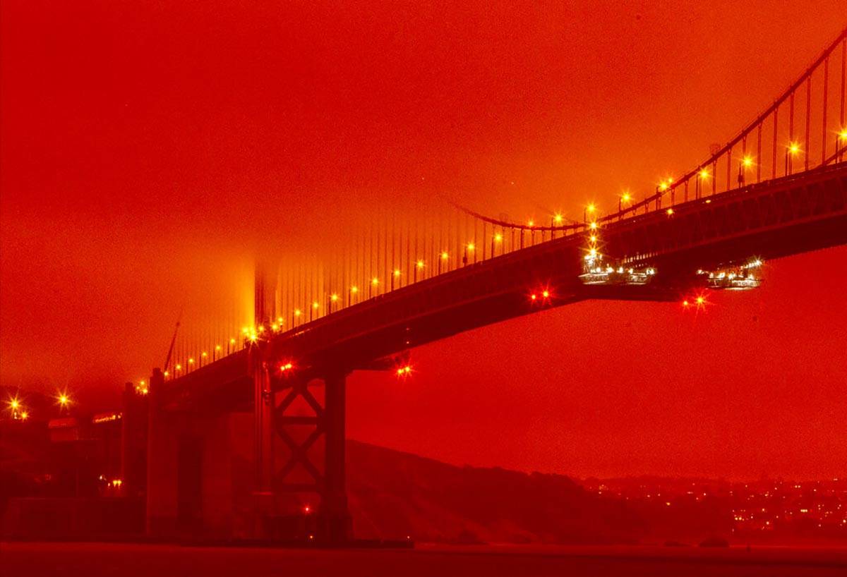 In this photo provided by Frederic Larson, the Golden Gate Bridge is seen at 11 a.m. PT, Wednes ...