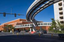 The Las Vegas Monorail track along Sands Avenue and Koval Lane in Las Vegas, Tuesday, Aug. 11, ...